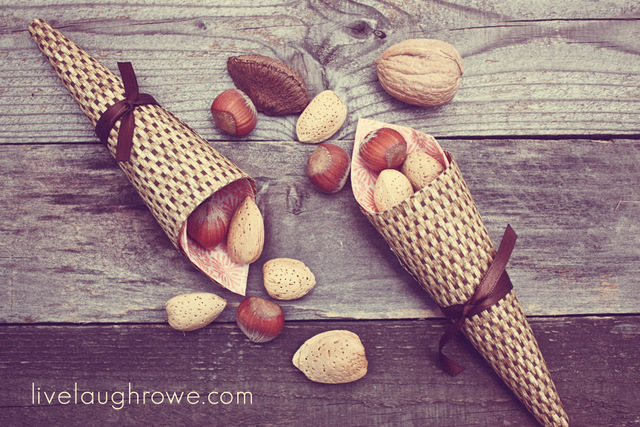 Mini Cornucopias as Fall Favors with livelaughrowe.com