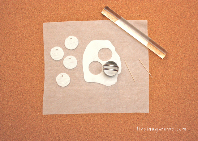 Cutting out the round tags and making holes.