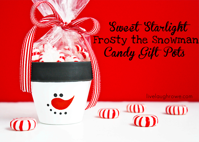 DIY Frosty the Snowman Candy Gift Pots with livelaughrowe.com #christmas #craft #snowman