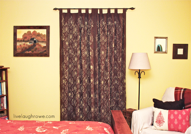 Peacock Feather Stenciled Curtains with LiveLaughRowe.com #diy #stencil #curtains