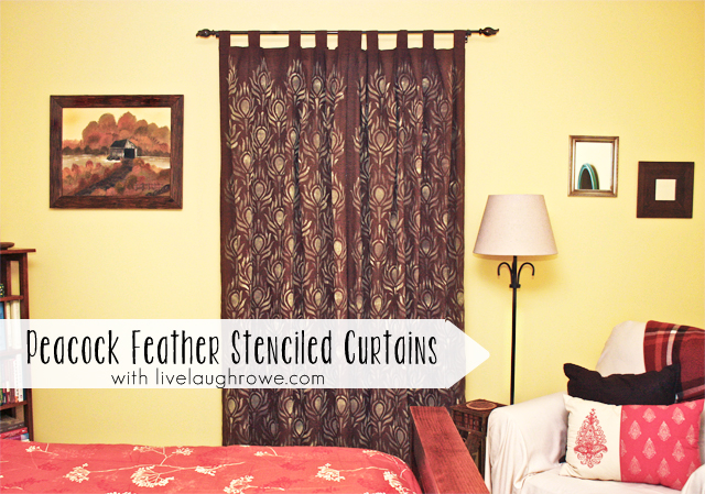 Peacock Feather Stenciled Curtains with LiveLaughRowe.com #diy #stencil #curtains