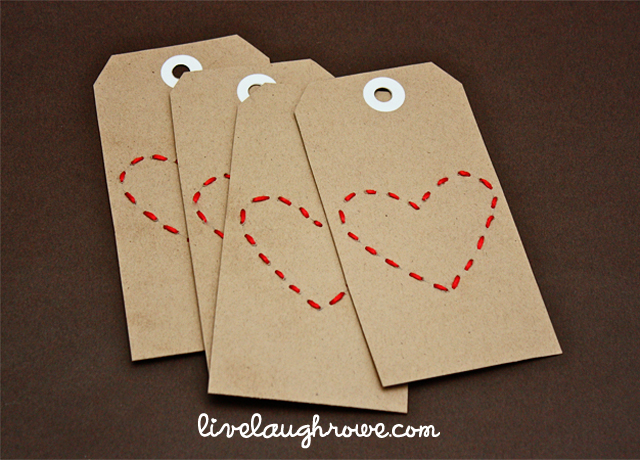 Hand-Stitched Heart Valentine's Day Tags 