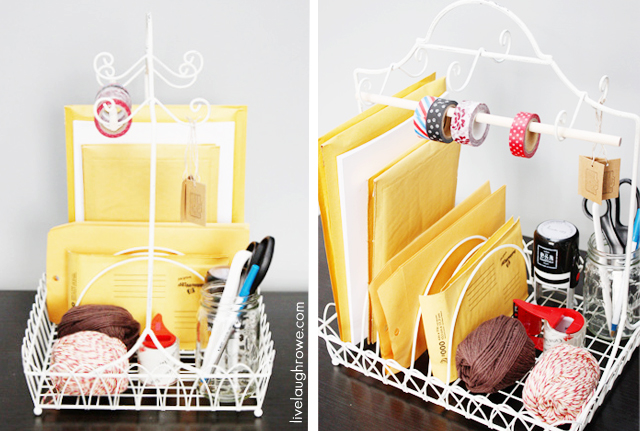 Fabulous Idea! Dish Rack turned into a Shipping Station with livelaughrowe.com #upcycle #diy upcycle with world market