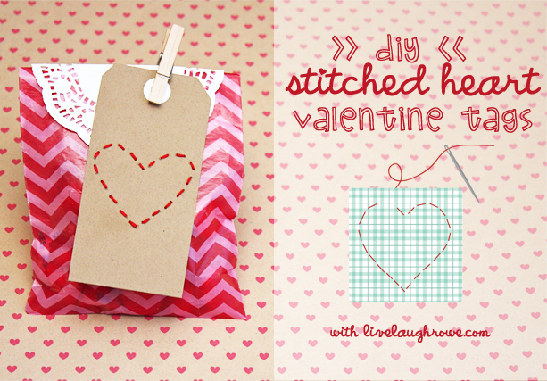 DIY Stitched Heart Valentine Tags with LiveLaughRowe.com #stitchedheart #valentines #crafts